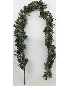 Box Leaf 6ft Xmas Garland Green/Red