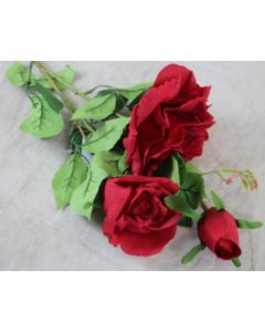 Triple Open Rose Spray Red 76cm