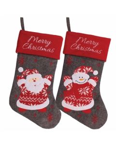 Christmas Plush Red & Grey Santa/Snowman Stocking Tallon