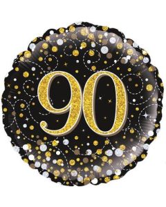 18" FOIL 90TH SPARKLING FIZZ BIRTHDAY BLACK & GOLD HOLOGRAPHIC - 227338/1