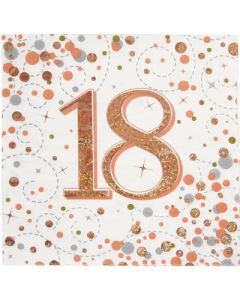 Age 18 Rose Gold Napkins 16pk Oaktree