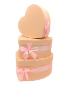 Pink Heart Box With Bow Set Of 3