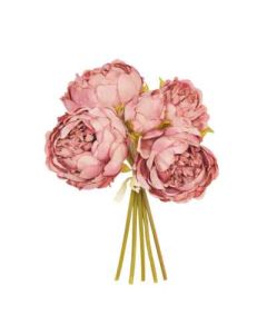 28cm Puce Peony X 5 Flower Posy