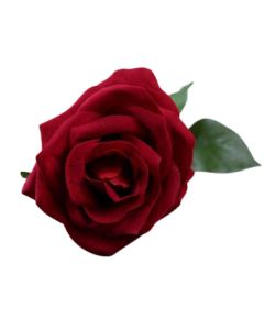 9CM FLOCKED VELVET TEA ROSE WITH STEM RED - WFSF55RED/1
